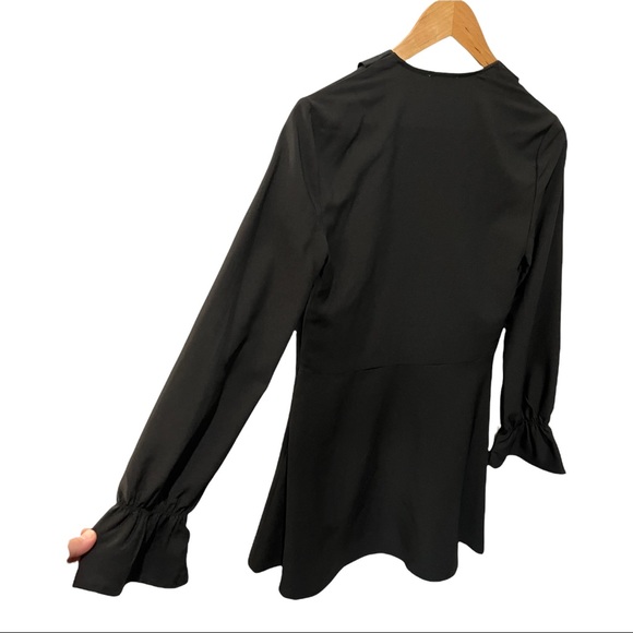 GIANNI BINI SILK BLACK TUXEDO STYLE FAUX WRAP LONG SLEEVE DRESS SIZE XS - Picture 9 of 15